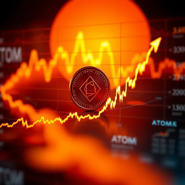 Graph showing the upward trend of ATOM cryptocurrency value over time with key market indicators