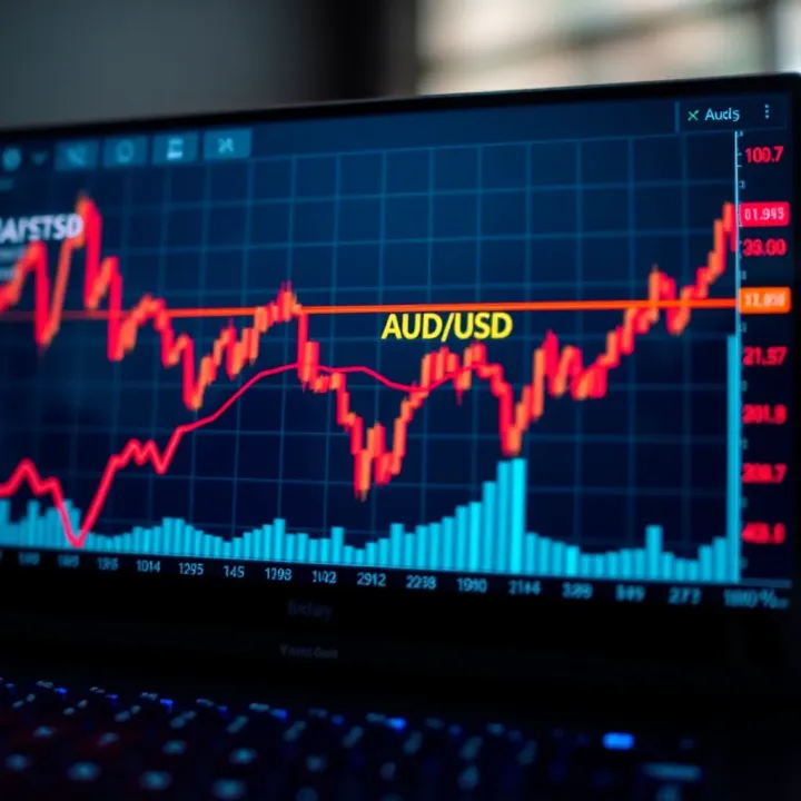 Graph showing trends in AUD/USD exchange rate influenced by economic data and geopolitical events