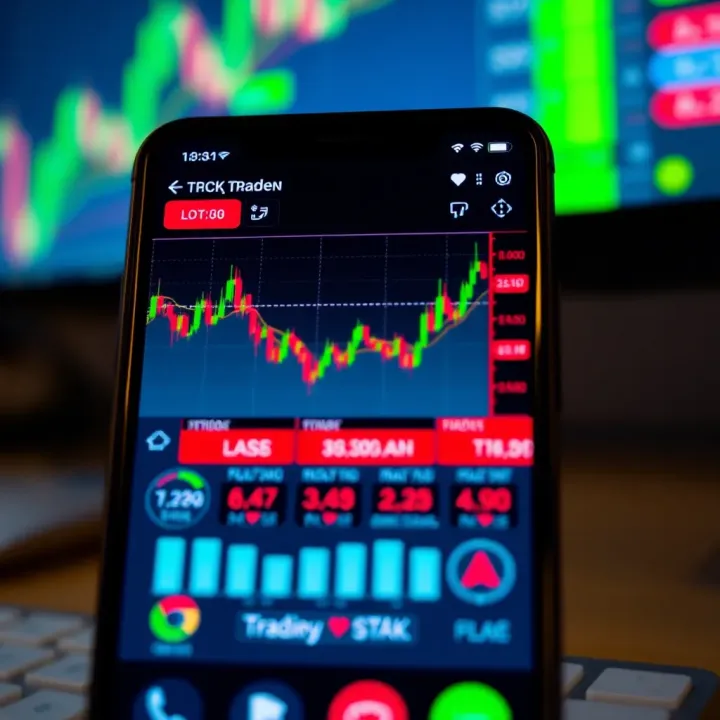 Smartphone Displaying Live Stock Market Charts for Trading Close-up view of a modern smartphone displaying live stock market charts and trading app interface