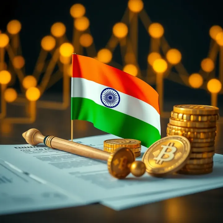 Conceptual graphic showing compliance documents, Indian flag, and digital currency icons symbolizing adherence to Indian regulations