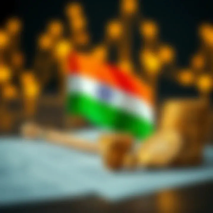 Conceptual graphic showing compliance documents, Indian flag, and digital currency icons symbolizing adherence to Indian regulations