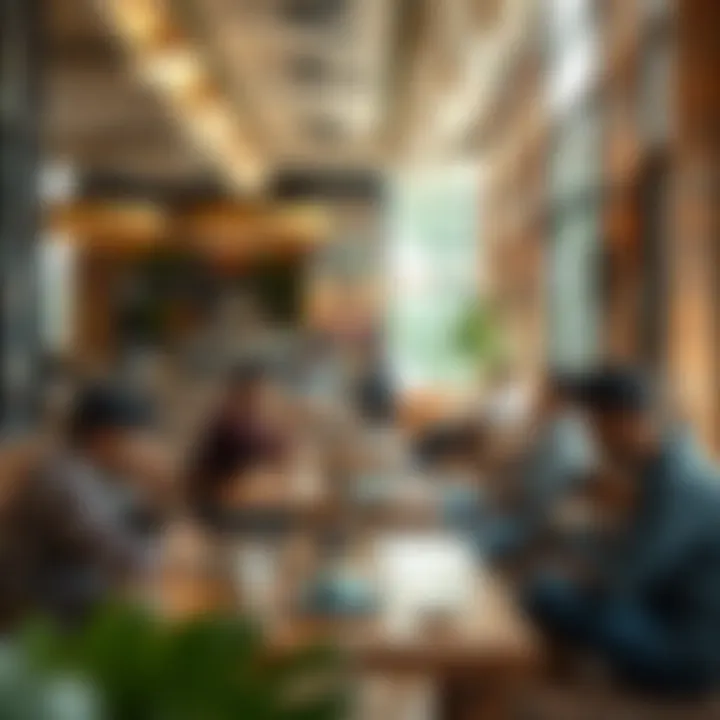 Interior of a modern Indian café with customers enjoying coffee and laptops on tables