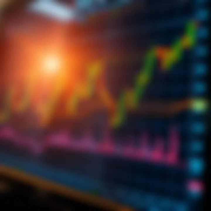 Graph showing fluctuating cryptocurrency market trends with data points and candlestick patterns