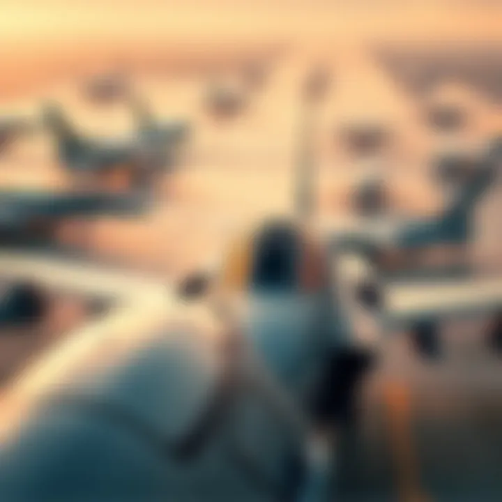 Various military aircraft representing major defense aviation companies worldwide