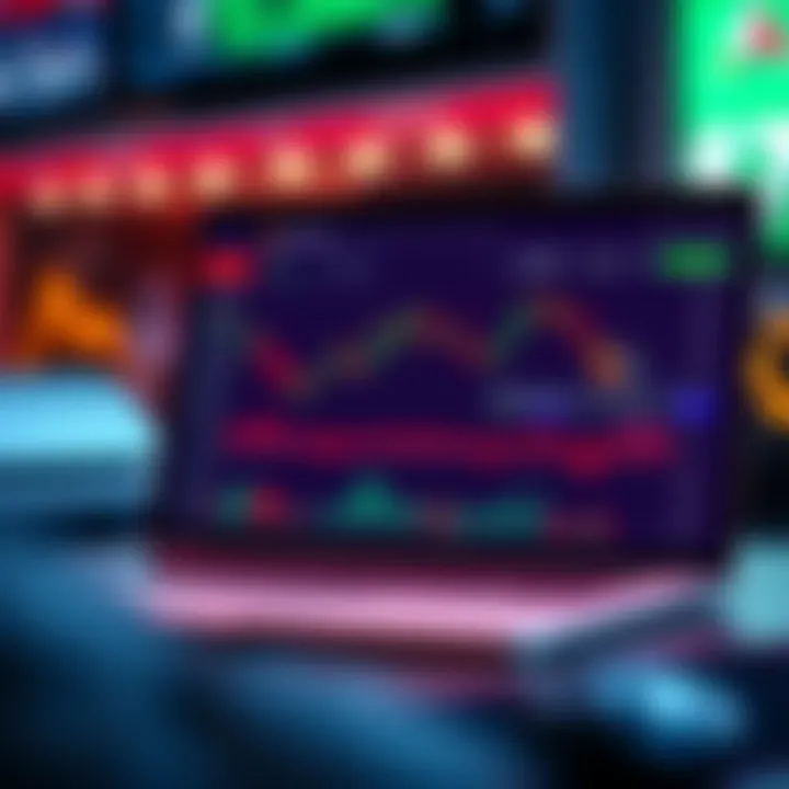 Illustration of a laptop screen displaying Olymp Trade platform interface with financial charts and trading options