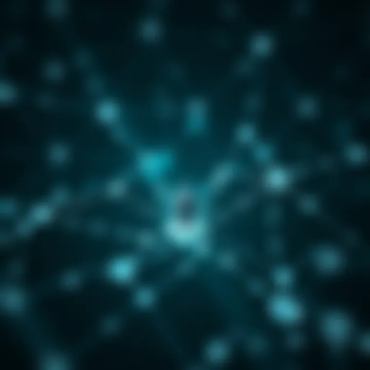 Ethereum symbol surrounded by digital network connections illustrating blockchain technology