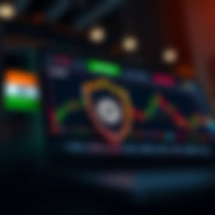 Conceptual graphic showing secure online trading platform interface with Indian flag elements representing compliance and safety for traders