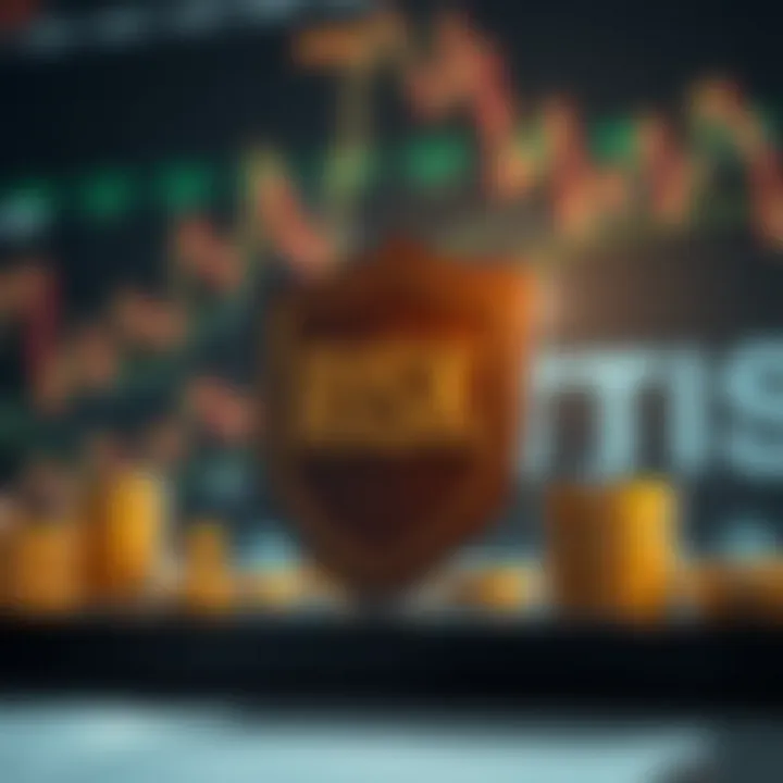 Conceptual illustration of risk management with shield protecting financial symbols