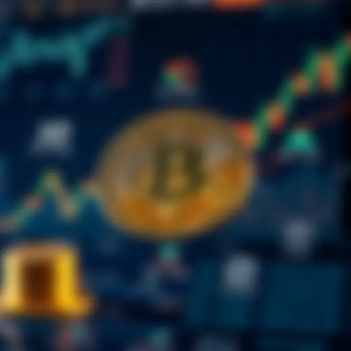 Illustration of factors influencing Bitcoin value including economic charts and technology icons