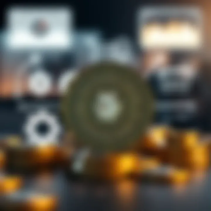 Conceptual representation of factors influencing cryptocurrency value with icons of gears and arrows