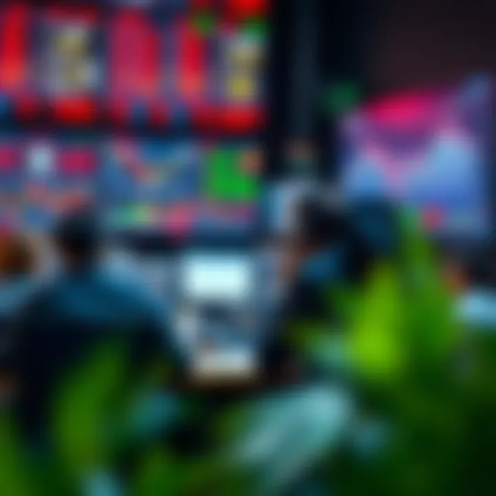 Competitive Environment in India Trading Tournaments Traders engaging in a dynamic stock trading competition with charts and graphs on digital screens