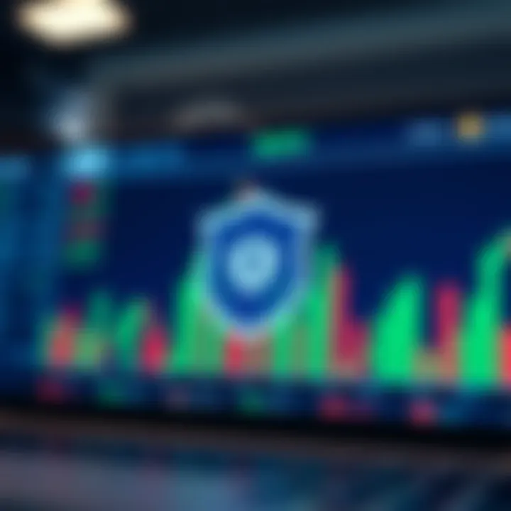 Secure online trading platform interface showing protective shield symbol