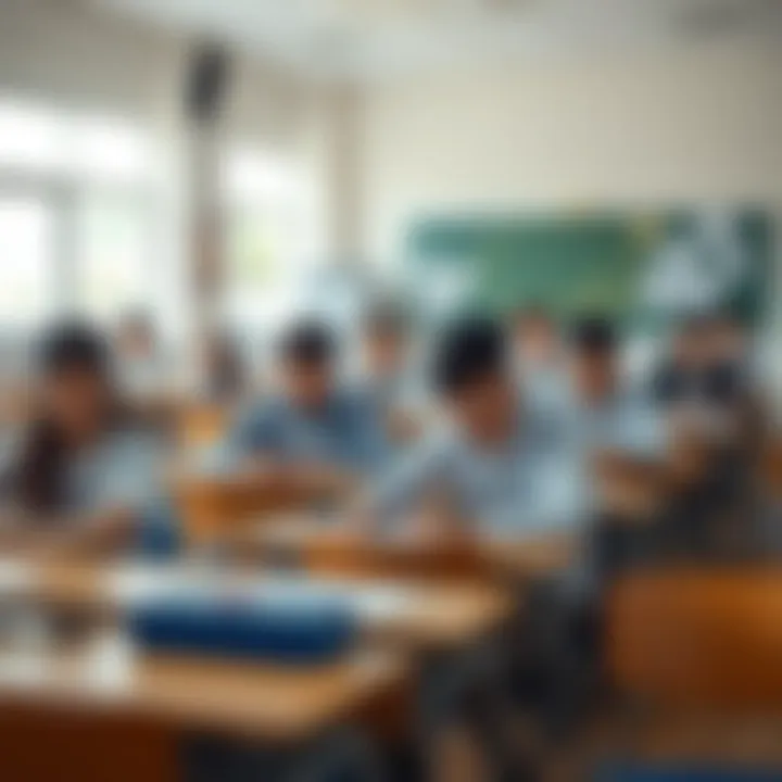 Classroom Environment for Academic Competition Organized classroom setup with students engaging in academic competition activities