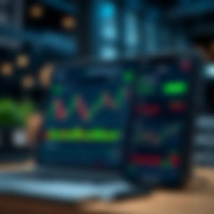 Screenshot of QXBroker.com app interface showing trading dashboard with charts and market data