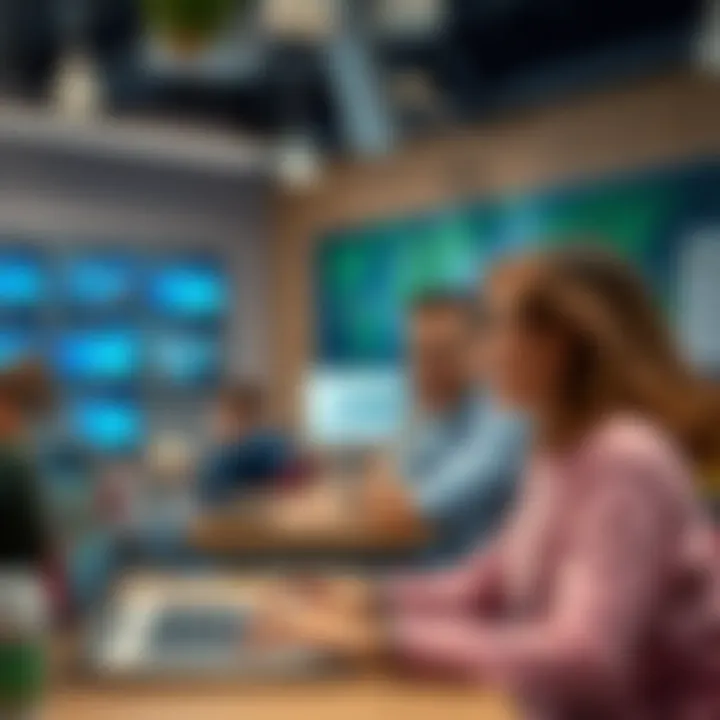 Creative classroom environment featuring interactive technology and engaged students