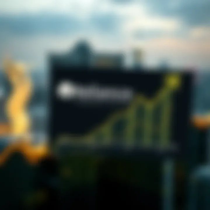 Reliance Industries Projected Share Price Growth Graph showing upward trend in stock price with Reliance Industries logo and futuristic cityscape background