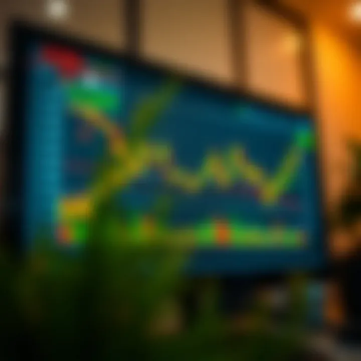 Graph depicting risk management strategies and trade analysis on a digital screen