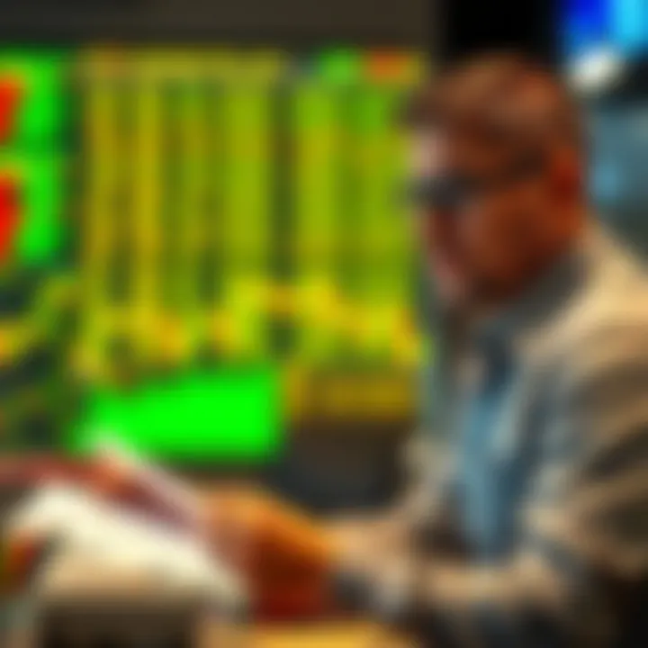 Accessing Free Chart Pattern Resources for Market Strategies Illustration showing a trader reviewing free downloadable PDFs about chart patterns for Indian markets