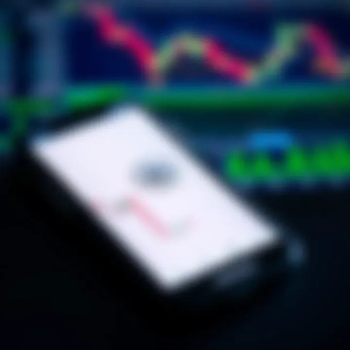 Illustration showing a smartphone screen displaying a forex trading app interface with currency exchange graphs and RBI logo