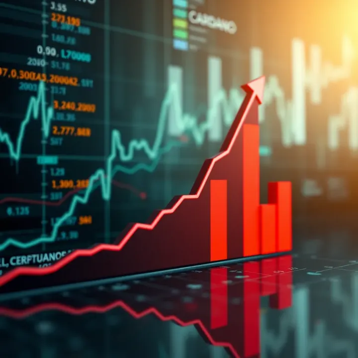 Graph showing upward trend of Cardano cryptocurrency values with futuristic digital background