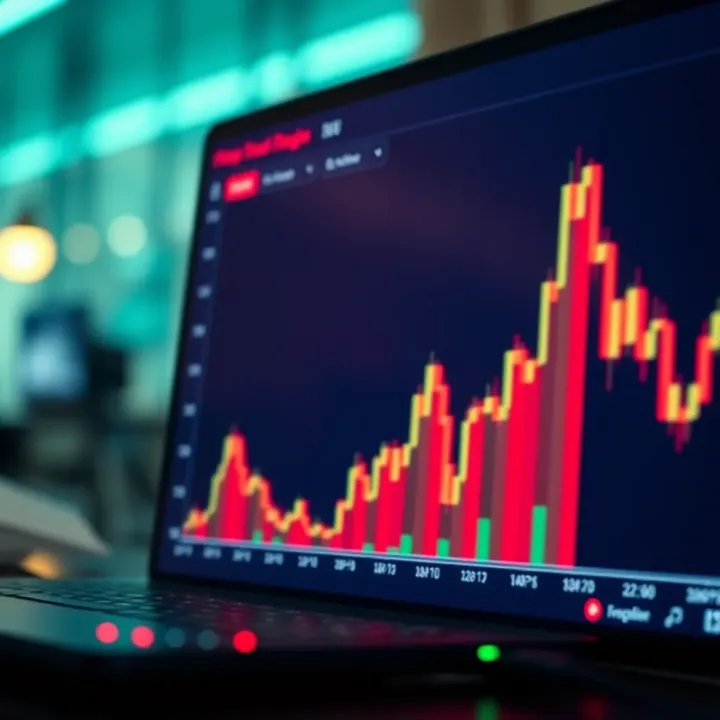 Graph displaying rising stock option trends on a digital screen