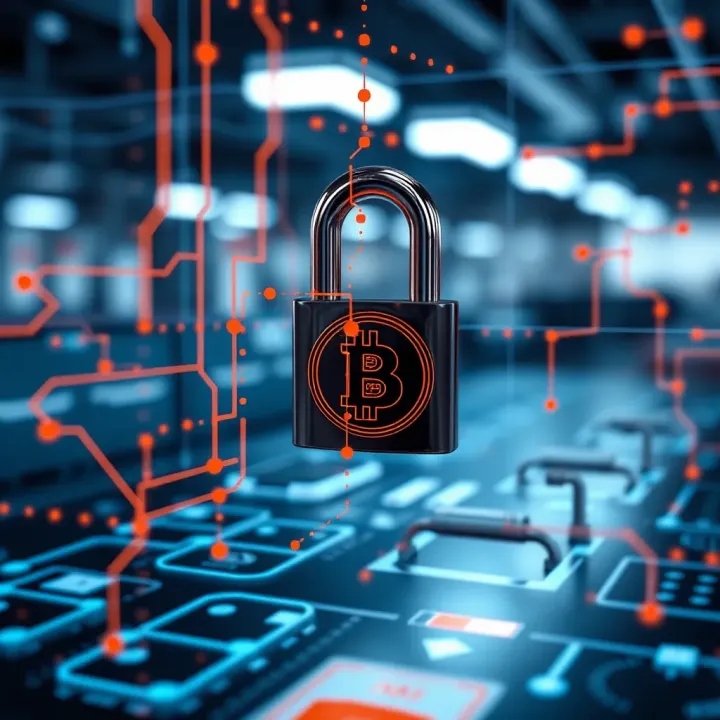 Illustration of blockchain security with digital locks protecting cryptocurrency assets
