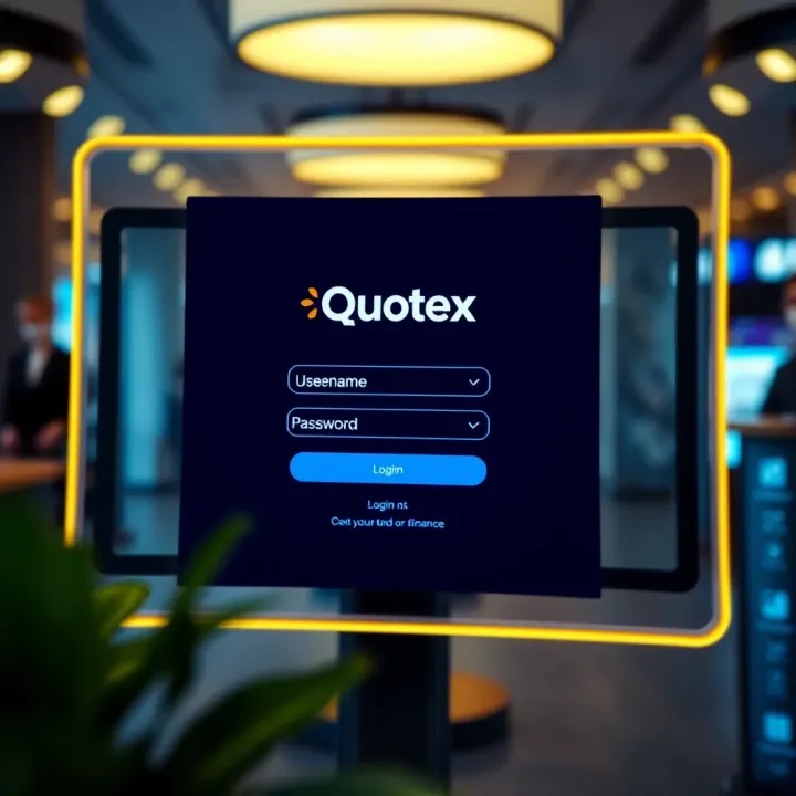 User interface of Quotex login screen showing fields for username and password