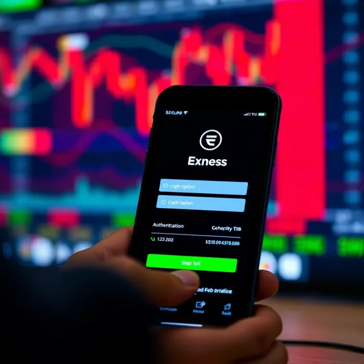 Secure login interface of Exness platform on a mobile device displaying authentication details