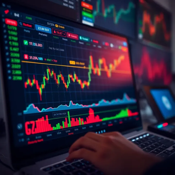 Trading platform interface showing various financial charts and real-time market data