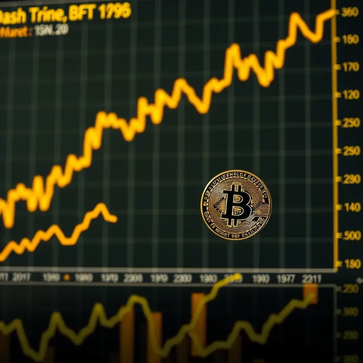 Graph showing upward and downward trends in Dash cryptocurrency value over time