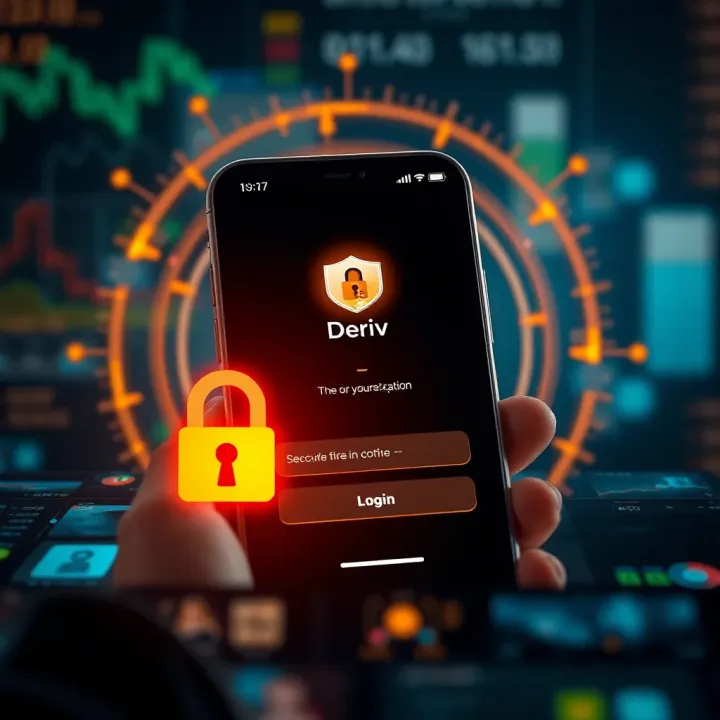 Secure login screen of Deriv app highlighting encryption and safety features for traders