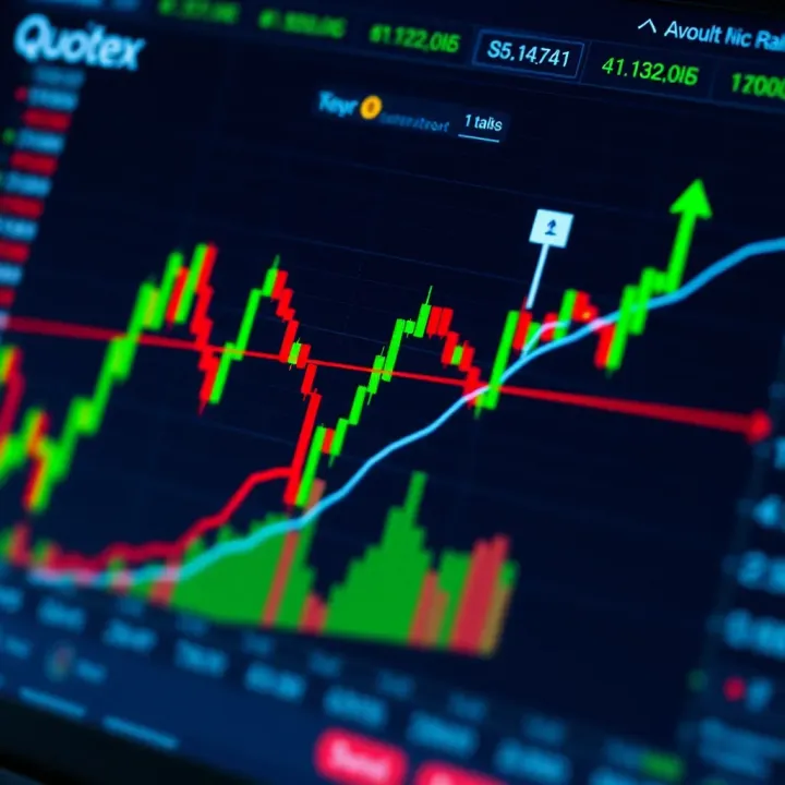 Graph showing upward trend with trading signals on a digital platform interface