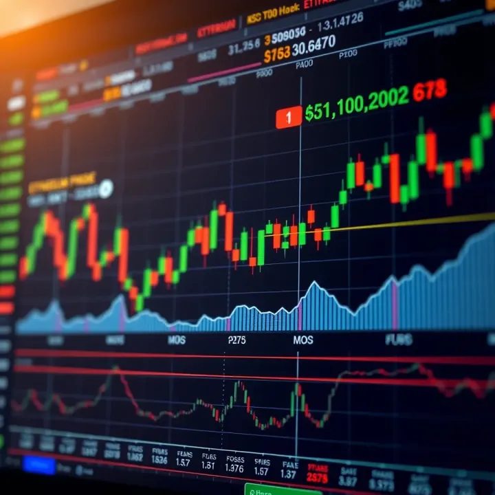 Chart showing Ethereum price trends with technical indicators and market sentiment
