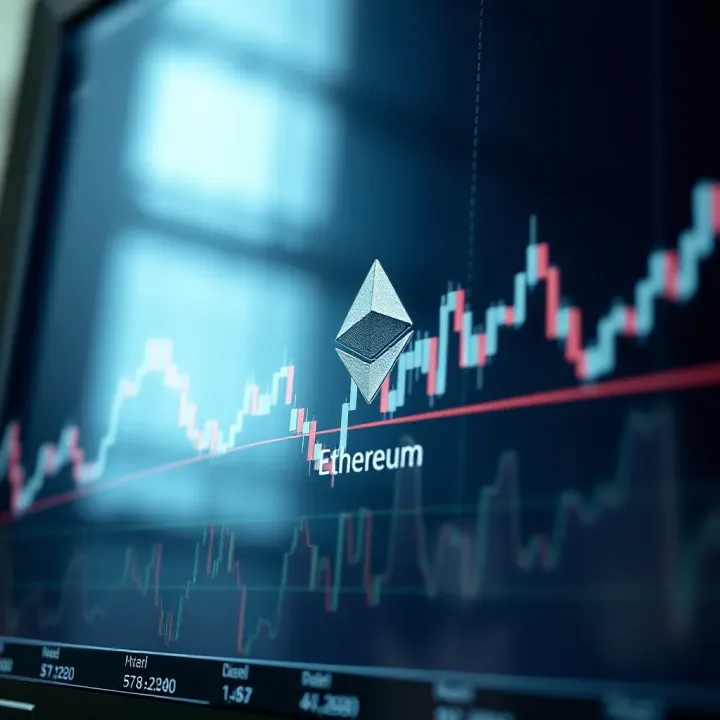 Graph showing Ethereum price fluctuations with trend lines and indicators