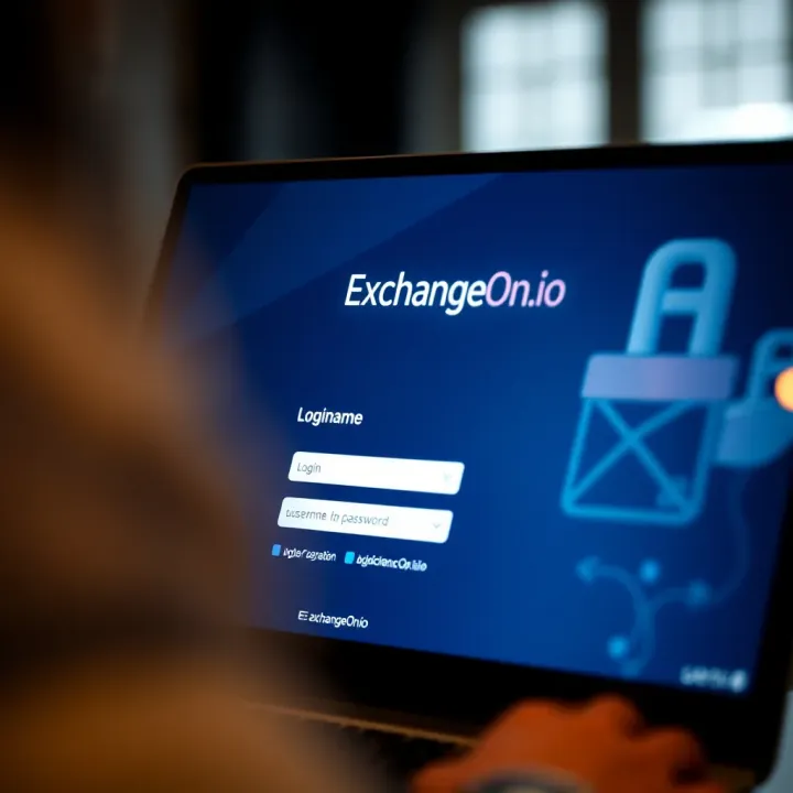 User interface displaying ExchangeOn.io login screen with fields for username and password