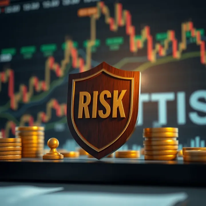 Conceptual illustration of risk management with shield protecting financial symbols