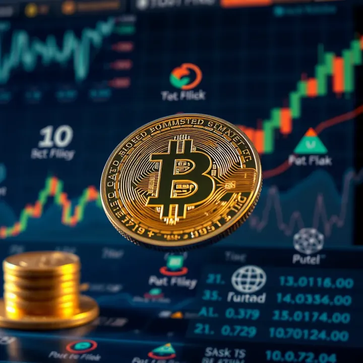 Illustration of factors influencing Bitcoin value including economic charts and technology icons