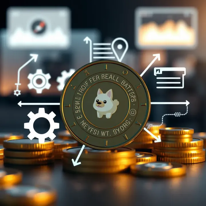 Key Factors Impacting Baby Doge Coin’s Future Value Conceptual representation of factors influencing cryptocurrency value with icons of gears and arrows
