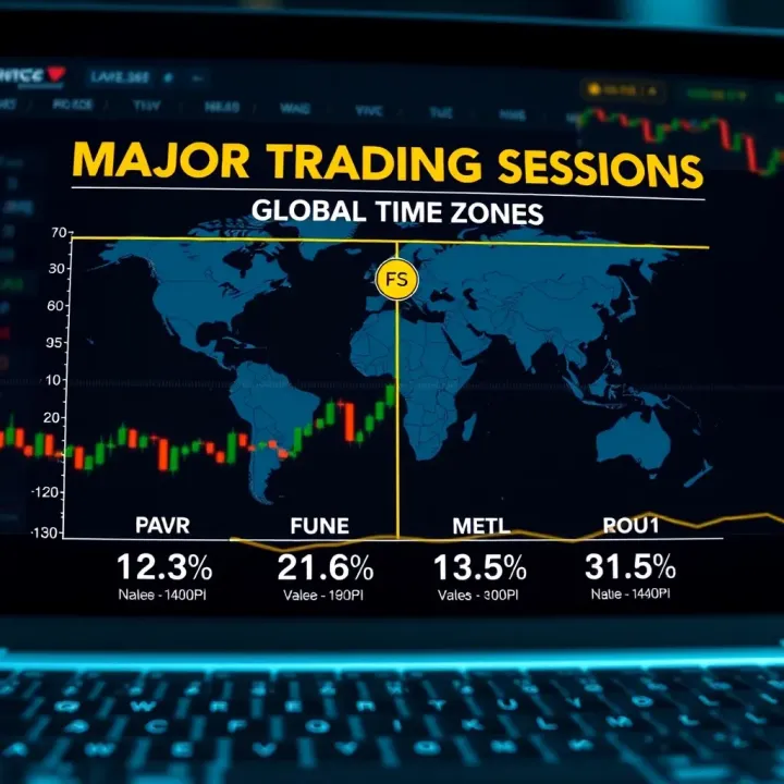 Graphic showing the four major forex trading sessions with their respective global time zones