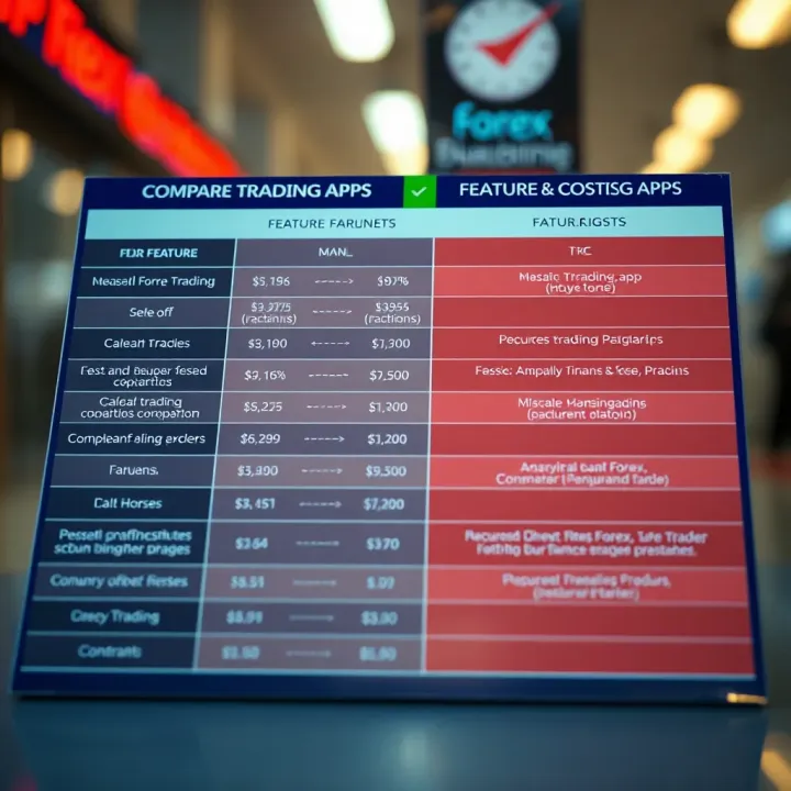 Comparison chart showing features and costs of various forex trading applications in India