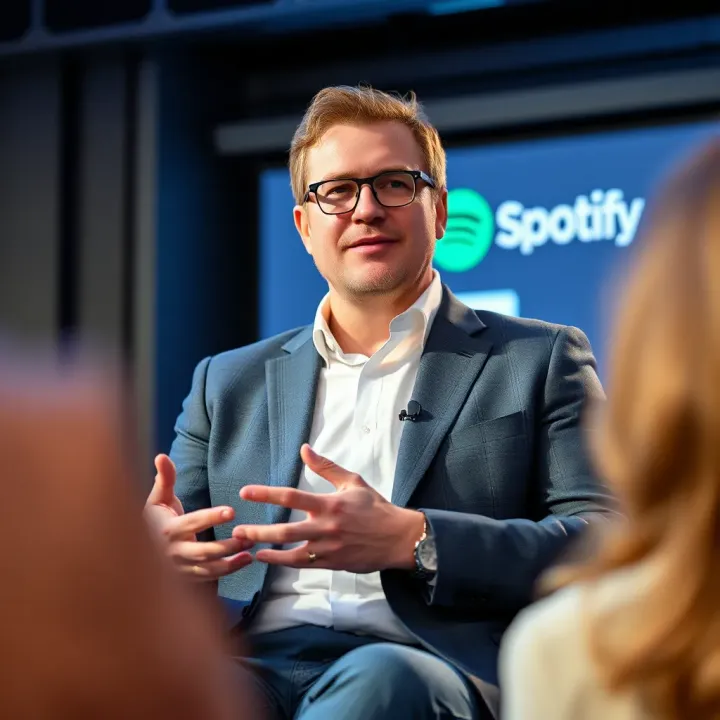 Portrait of Martin Lorentzon at a technology conference speaking about digital innovation