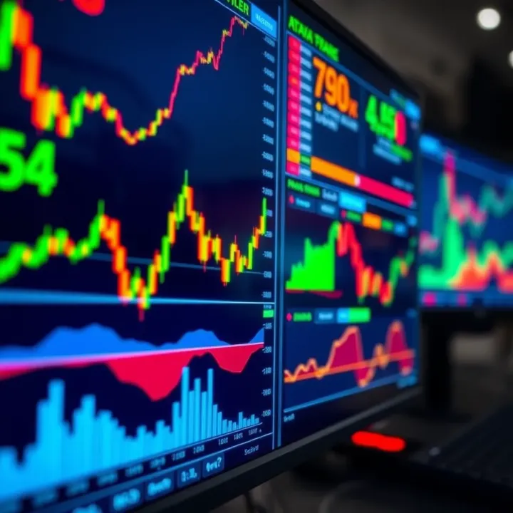 Digital interface displaying multiple trading charts and financial data streams