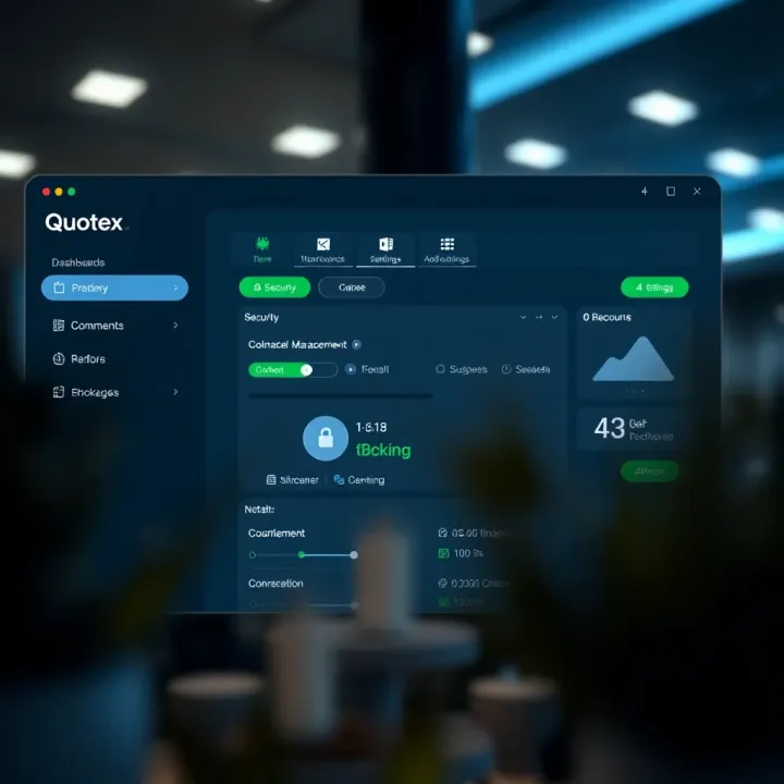 Quotex Account Management and Security Features Illustration of account management dashboard with security settings and options