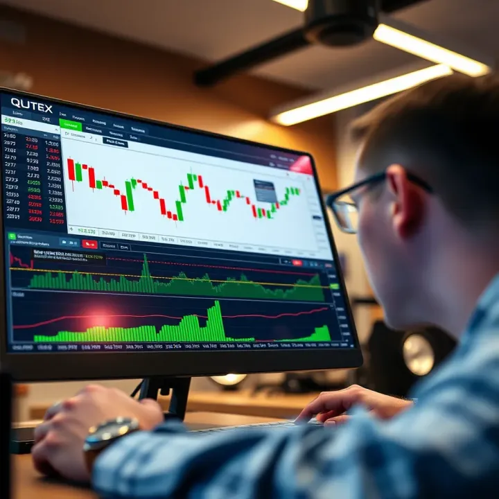 User interface of Quotex.com demo platform showing trading charts and options