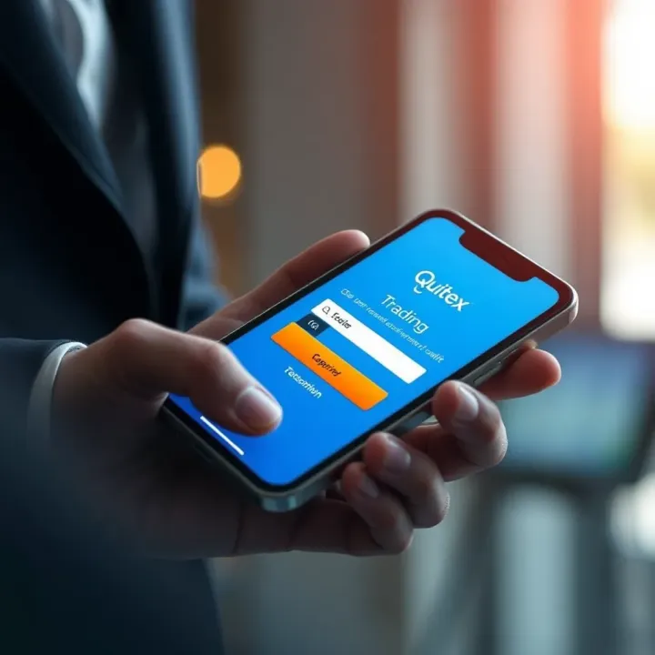 Mobile device displaying the Quotex trading app login page with security features