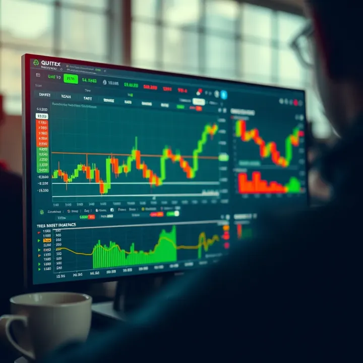 User interface of the Quotex platform displaying trading charts and market analytics