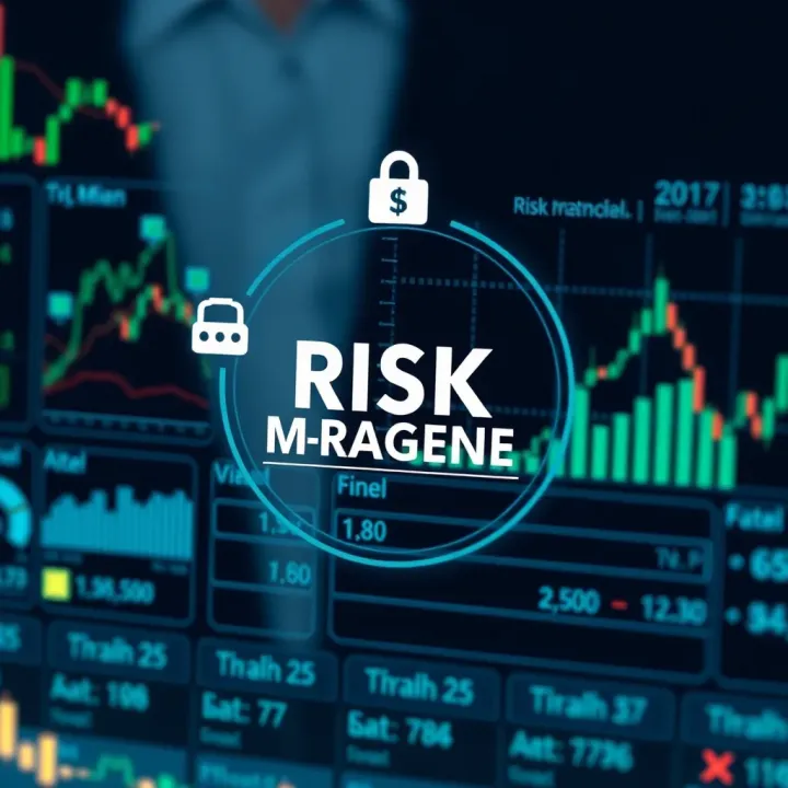 Illustration of risk management concepts with charts, safety icons, and financial data