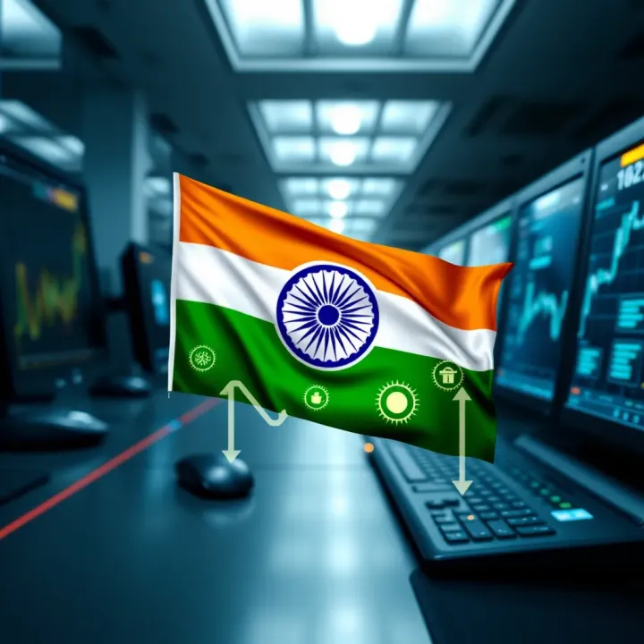 Illustration of Indian flag with digital trading symbols representing online trading regulations