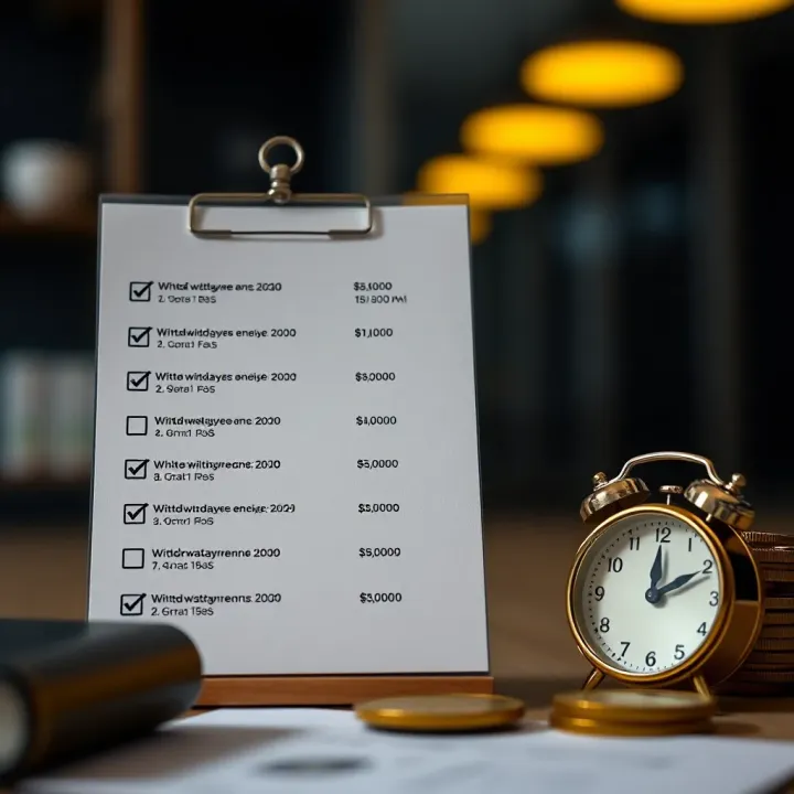 Understanding Withdrawal Timelines and Fees on Quotex Graphic depicting a checklist and clock symbolizing withdrawal timelines and fees for Quotex users