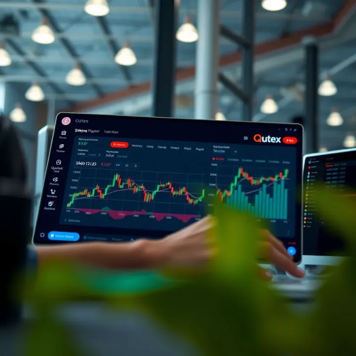 Graph showing Qutex trading platform's interface with price charts and trading options